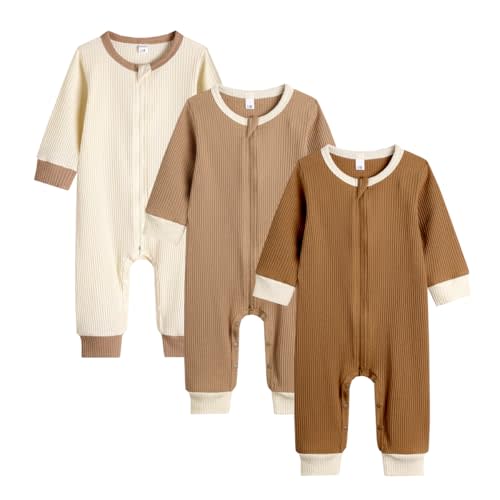 Bafeicao Unisex Baby Boy Girl 2/3 Pack Rompers Long Sleeve 2 Way Zipper One Piece Jumpsuits Clothes Sets