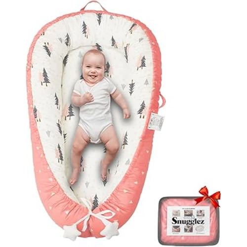 Baby Lounger 0-24 Months, Breathable Baby Nest Lounger with Washable Cover, Adjustable Infant Lounger for Home and Travel, Reversible Newborn Lounger for Tummy time, Newborn Babies Essentials (Pink)