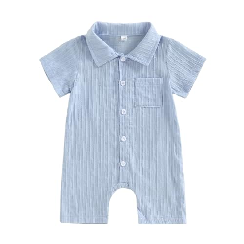Baby Boy Romper with Collar Summer Button Down Cotton Jumpsuit Newborn One Piece Outfit