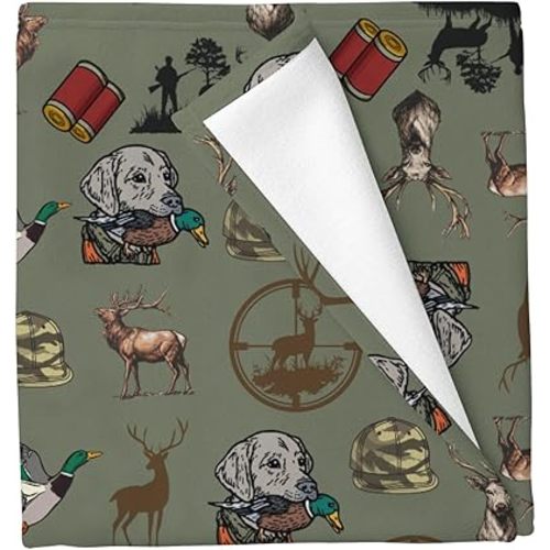 Boy Hunting Green Baby Blankets for Boys Girls Duck Hunting Deer Crib Blanket for Infant Toddler Newborn Outdoor Camouflage Soft Lightweight Nursery Swaddling Wrap 30x40in