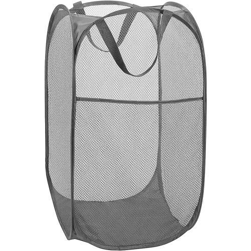 Deluxe Strong Mesh Pop up Laundry Hamper Basket with Side Pocket for Laundry Room, Bathroom, Kids Room, College Dorm or Travel Grey