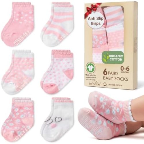 GOTS Organic Cotton Blend 6 Pairs Baby Girl Socks 0-6 M Newborn Baby Socks