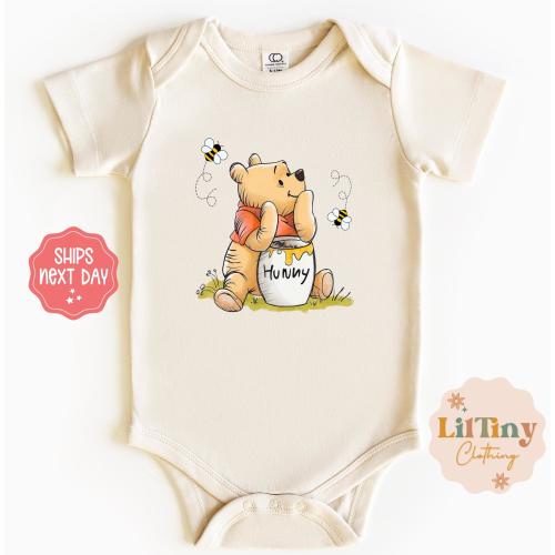 Pooh Hunny Organic Cotton Baby Onesie - Pregnancy Announcement