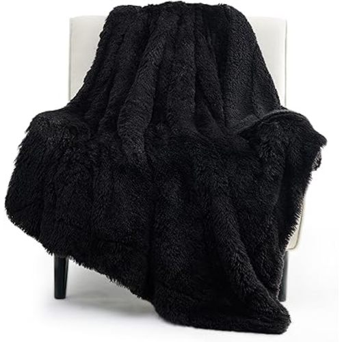Bedsure GentleSoft Fluffy Black Throw Blanket Gifts for Men, Black Decor Soft Cozy Fuzzy Plush Minky Thick Warm Sherpa Fleece Faux Fur Throws for Couch Bed, Furry Blanket Gifts for Mom Dad, 50x60