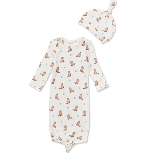 Angel Dear Baby Boys Cowboy Boots Print Knotted Gown