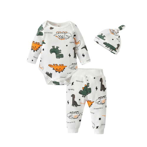 Infant Baby Boy Clothes Animal Style Long Sleeve Romper + Pants + Hat 3PCS Outfits Set Apricot 3-6 Months