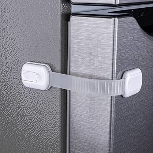 2-Pack Child Proof Fridge Lock with Adhesive - Adjustable Baby Proofing Straps - Refrigerator Lock for Kids - Freezer Latch to Keep Door Closed - for Toddlers, Cats, & Dogs - Universal Compatibility