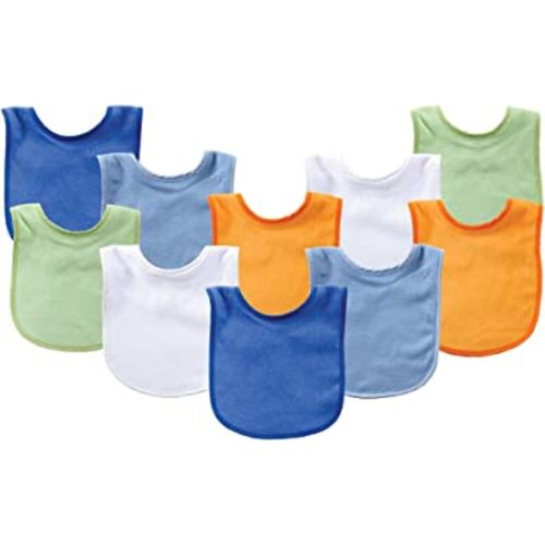 Luvable Friends Unisex Baby Cotton Terry Bibs, Blue Orange, One Size