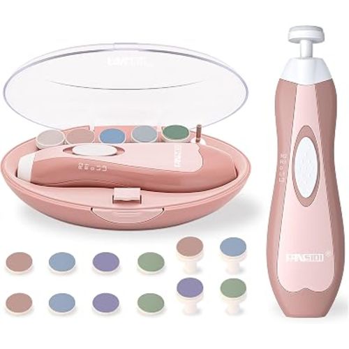 Fansidi Baby Nail Trimmer Electric, Easy & Safe Nail File for Newborn to Toddler, Whisper-Quiet Nighttime Use, Precise 4-Stage Grinding Heads, LED Light, 18-Pcs Kit, Blush Petal Pink, Baby Shower Gift