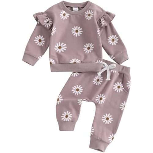 Hnyenmcko Newborn Baby Girl Clothes Waffle Long Sleeve Floral Sweatshirt Shirt Top + Pants Infant Fall Winter Outfits Set