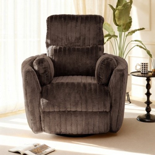 AENKYO Swivel Recliner Chair, 24" Wide Seat with Type-C & USB, Electric Glider Rocker for Living Room & Nursery, Brown