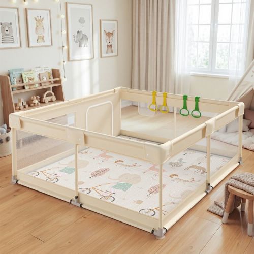 Fodoss Baby Playpen with Mat ，59 x59 In Playpen for Babies and Toddlers, Indoor & Outdoor Activity Center, Safety Baby Fence (yellow, 59*59*26IN)