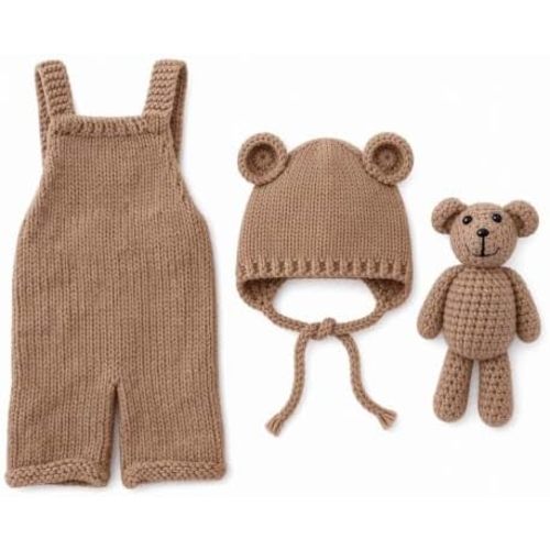 Newborn Photography Props, Baby Knitted Bear Hat & Romper Outfits Set