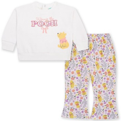 Baby Girls' 2pc Disney Winnie The Pooh Floral Bow Pullover & Bottom Set - Cream Newborn