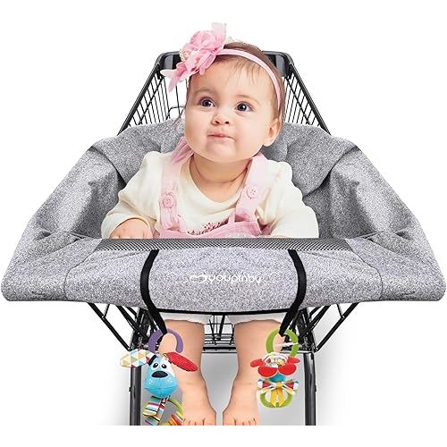 2-in-1 Shopping Cart Cover and Cushy High Chair Cover for Baby, Universal Fit Cart Cover for Babies, Comfortable Cover for Grocery Cart, Must Have Baby Gift, Machine Washable, Gray