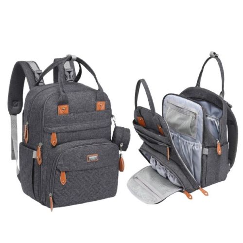 BabbleRoo Diaper Bag Backpack Stylish 26L Hands Free Baby Bag with Changing Pad, Stroller Straps & Water-Resistant, Dark Gray, Large