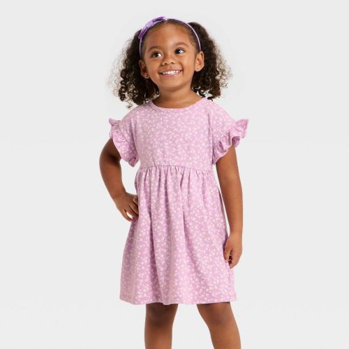 Toddler Girls' Floral Short Sleeve Dress - Cat & Jack™ Purple 4T