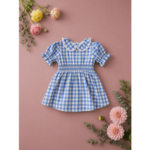 Baby Hannah Dress Set in Blue Gingham
