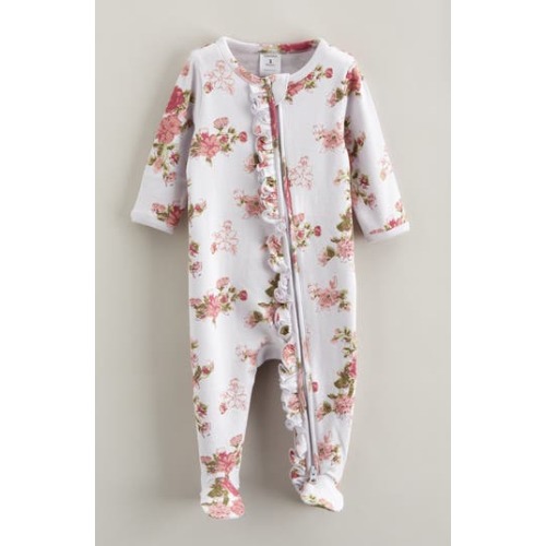 Floral Ruffle Zip-Up Cotton Footie, 3M