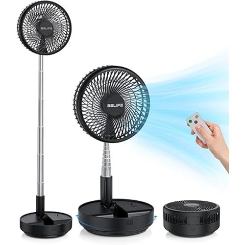Belife X8 Portable Fan, 7200mAh Battery Powered Rechargeable, Oscillating USB Desk Floor Fan with Remote, Foldable Telescopic Fan for Home Bedroom Sleeping Office Camping Travel, 7.7" (Black)