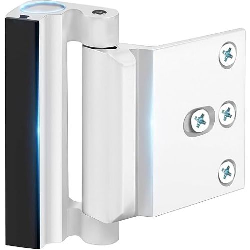 Home Security Door Reinforcement Lock - Safety Child Proof Door Locks With 8 Screws for Inward Swinging Front Doors, Extra Add a Kids Lock Inside Withstands 800 lbs Deadbolt Latch Guard Bedroom, White