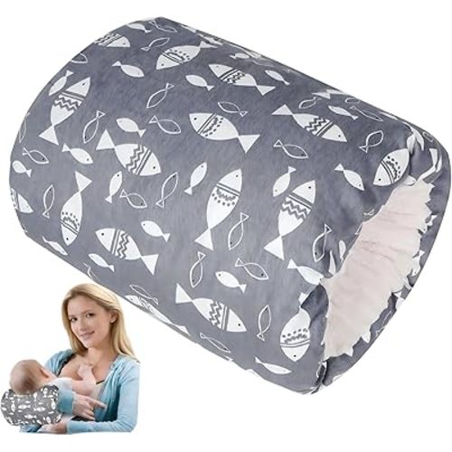 Baby Feeding Arm Pillow,Nursing Arm Pillows for Breastfeeding,Soft Cotton for Newborn, More Support for Mom and Baby,Portable and Washable,Ergonomic Nursing Essentials（Grey Little Fish）
