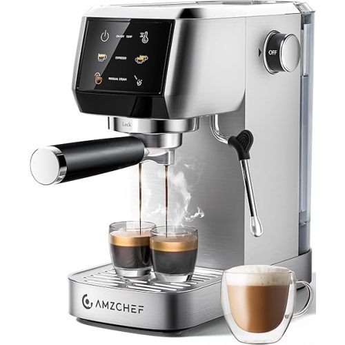 AMZCHEF 51mm Coffee Espresso Machine 20 Bar – Professional Coffee Maker with Milk Frother, Compact Stainless Steel Espresso Maker for Cappuccino, Latte, Mocha, 44oz Water Tank