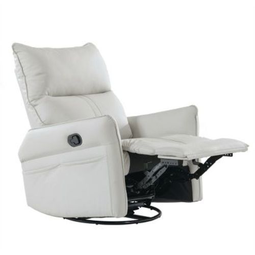 Racxily PU Rocking Recliner Chair, 360¡ã Swivel Nursery Rocking ChairModern Small Rocking Swivel Recliner Chair for Bedroom, Side Pocket, Light Gray