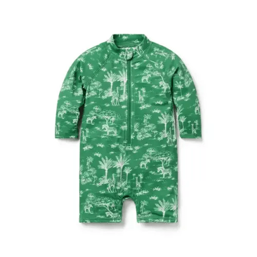 Newborn Dark Green Tropical Toile Baby Recycled Tropical Toile Rash Guard Swimsuit by Janie and Jack