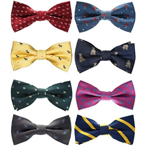 BELLUNO Boys Bow Ties 8-Pack, Pre-tied Bow-Ties Adjustable for Kids, Children, Toddler BowTies