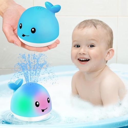 Gigilli Baby Boy Bath Toys, Baby Easter Basket Stuffers, Light Up Whale Fountain Toys for Boys 0-6 6-12 12-18 Months or Kids Ages 1-3 2-4 Ocean Blue