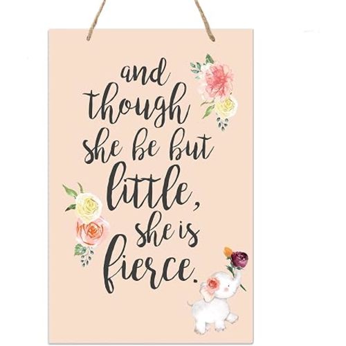 Wall Decor for Nursery Boys and Girls Bedroom Rope Hanging Wall Art Decoration Gift Idea 8” x 12” - Little But Fierce (Pink)