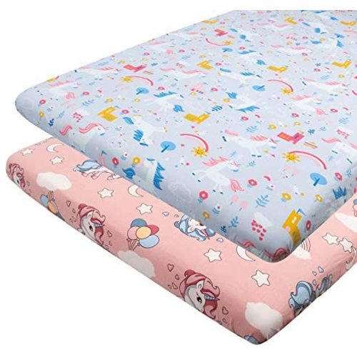 Babygoal 27x39x4 inches Pack n Play Baby Play Playard Sheets,2 Pack Portable Playard Mattress Cover,100% Organic Cotton 2CYXW16-B