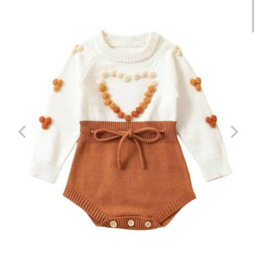 Emily Knit Heart Romper | Winter Baby Girl Outfit