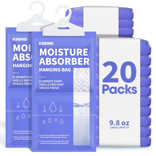 Ksend Moisture Absorber, 20 Pack Hanging, Unscented | Closet, Compact Hanging Bag, Odor Eliminator, Humidity Absorber, 9.8 OZ