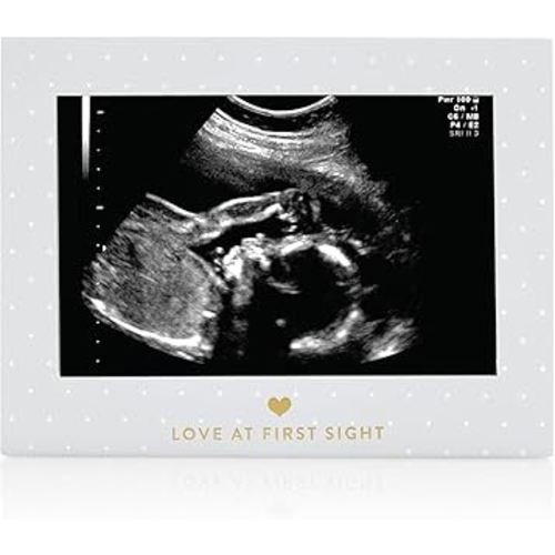 Love At First Sight Sonogram Picture Frame, Ultraound Pregnancy Keepsake Gender Neutral, Nursery Décor For Baby Girl Or Boy 4 X 6 Photo Insert, Polka Dot Gray