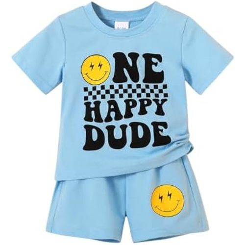 Happy Town Baby Boy Summer Clothes One Happy Dude 1st Birthday Outfits Smile Cool Short Sets