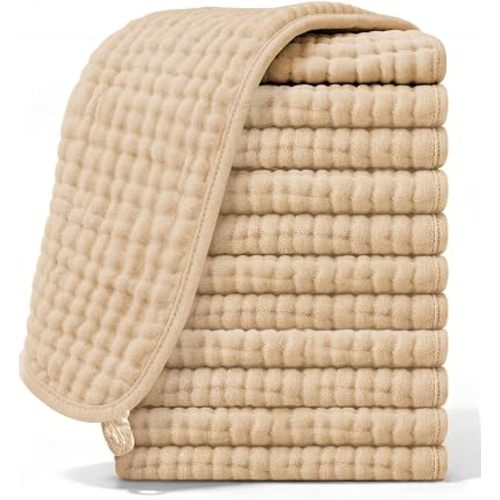 Ease Cubs Muslin Burp Cloths Large 100% Cotton Hand Washcloths for Boys & Girls, Baby Essentials Extra Absorbent and Soft Burping Rags for Newborn Registry (Brown, 12-Pack, 20" X10")
