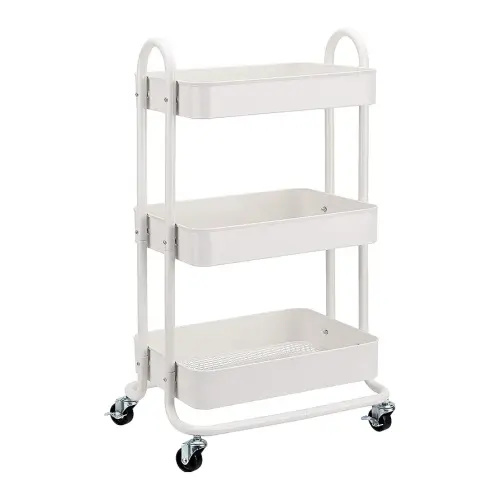Basics 3-Tier Rolling Utility or Kitchen Cart, Lockable Wheels, Multifunctional Storage, White