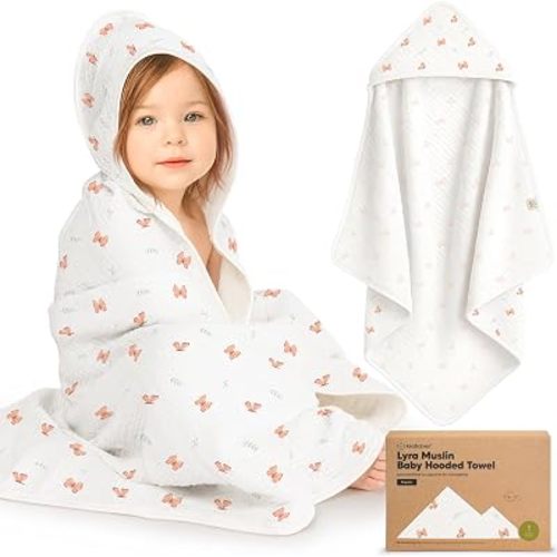 KeaBabies Muslin Baby Bath Towels with Hood for Girl Boy (Monarch, 35x35)