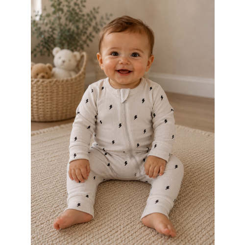 Lightning Bolts | Organic Cotton Pointelle Baby Clothes Zipper Romper – SpearmintLOVE
