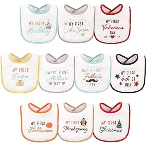 Hudson Baby Unisex Baby Cotton Terry Drooler Bibs With Fiber Filling