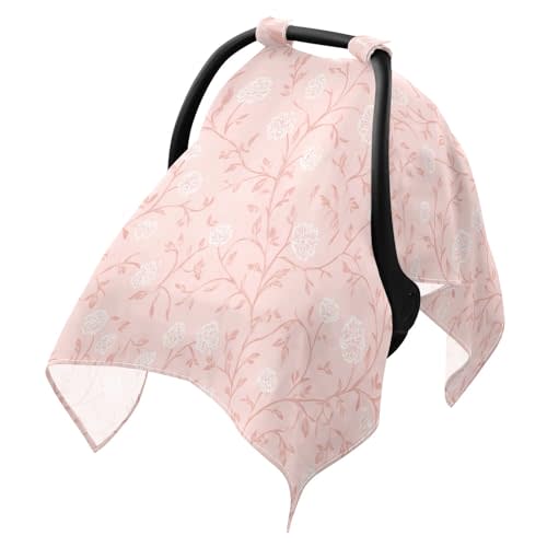Vintage Pink Floral Infant Car Seat Cover Baby Stroller Carseat Covers Canopy Boys Girls Muslin Breathable Soft Lightweight Sun Shade Universal Fit 1