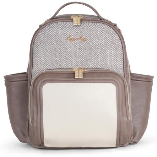 Itzy Ritzy Mini Diaper Bag Backpack, 10 Pockets Changing Pad, Vanilla Latte