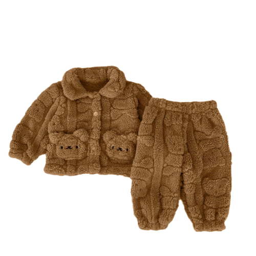 Atogsazn Newborn Baby Boys Girls Winter Fuzzy Clothes Set Toddler Fleece Long Sleeve Cardigan Tops and Pants 2PC Outfit Brown 3-6 Months
