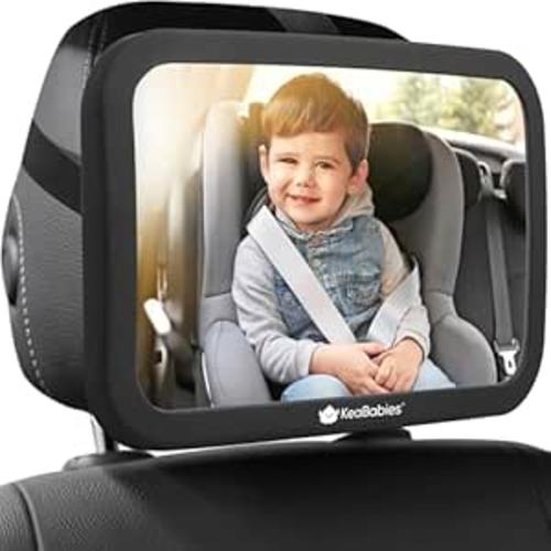 KeaBabies Baby Car Seat Mirror - Wide Shatterproof Backseat Infant Car Mirror for Baby Rear Facing, Crystal Clear View, Travel Accessories, Easy Install & Adjust for Removable Headrest (Matte Black)