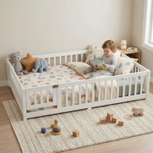 Ophelia & Co. Montessori Floor Bed With Door,slat And Safety Guardrails For Kids | Wayfair