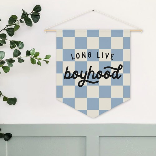 Long Live Boyhood Pennant Banner – Wall Decor for Baby Boy's Nursery, Kids Room, or Playroom – Modern Checkered Design in Any Color!