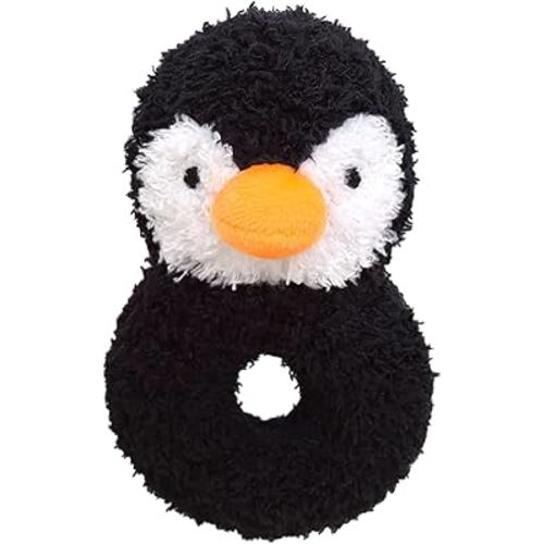 Baby Penguin Soft Rattle Toy, Plush Penguin Infant Shaker Rattle Easy-Grasp Stuffed Animal Toy, Gifts for Newborns Babies Toddlers Boys Girls, Black, 5.5 Inches