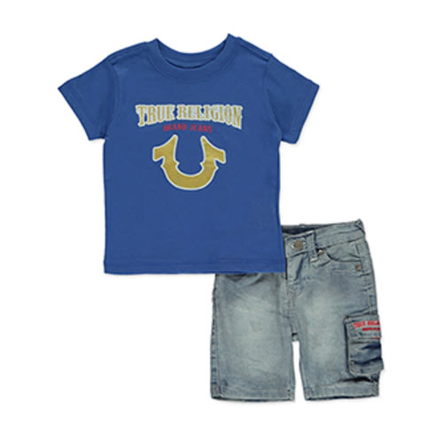 True Religion Baby Boys' 2-Piece Denim Shorts Set Outfit